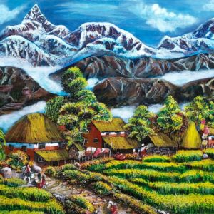 Village near Pokhara, [Nepalese acrylic landscape painting]